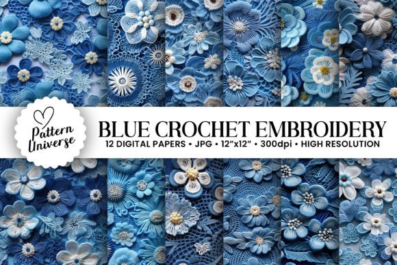 Blue Crochet Embroidery Digital Papers Review