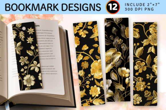 Gold Flowers Embroidery PNG Bookmark Design Review