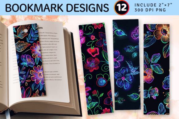 Neon Embroidery Flowers PNG Bookmark Des