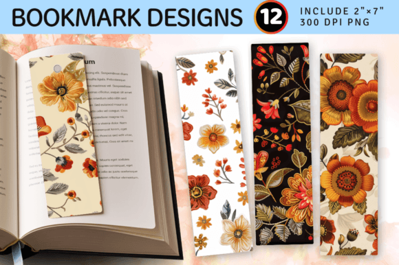 Reviewing Fall Embroidery Flowers PNG Bookmark Des
